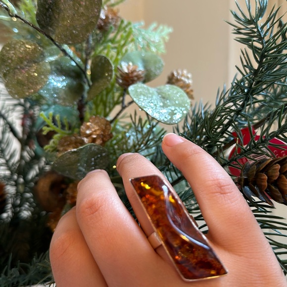Authentic Cognac Amber Ring, Adjustable .925 Sterling Silver - Picture 9 of 9